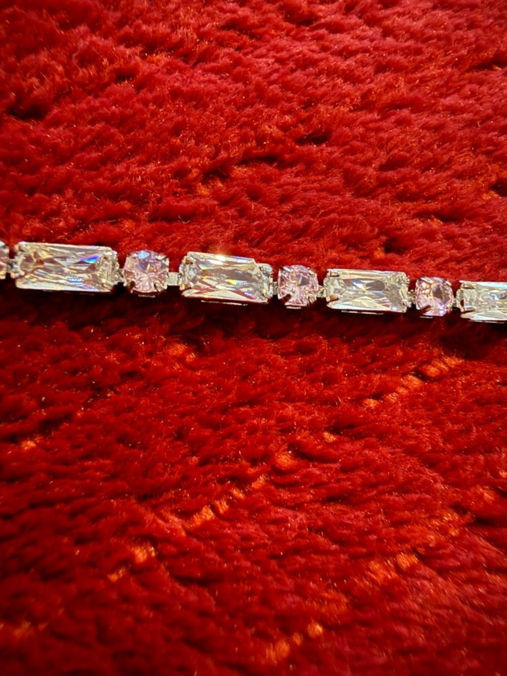 White Gold NEW Cubic Zirconia Tennis Bracelet Clear and PinkNew with Box7 inches